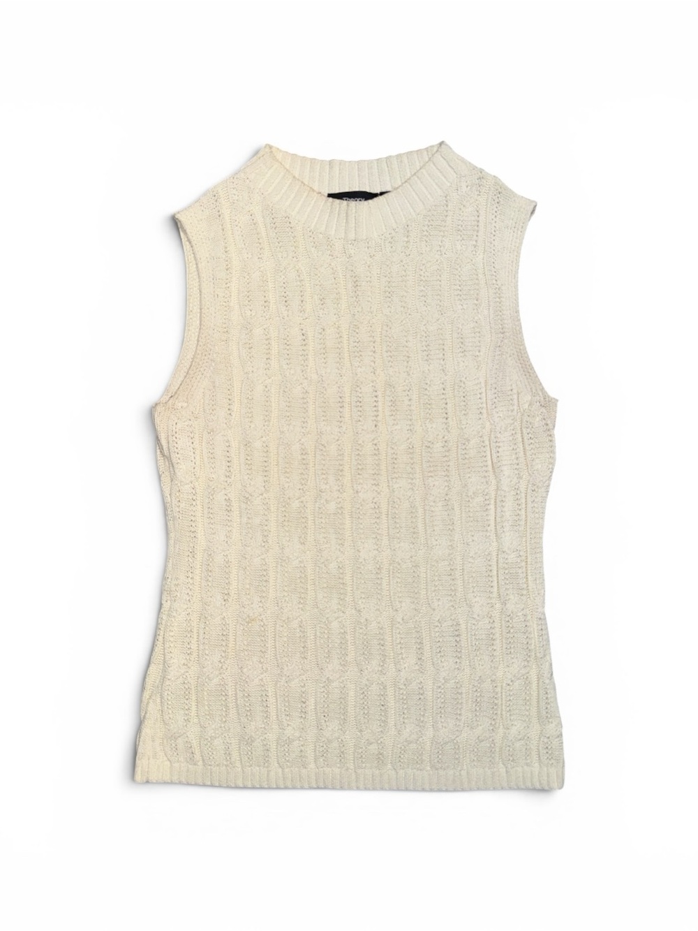 Theory Medium Sleeveless Pin Cable Shell Knit Tank Top - Ivory $295